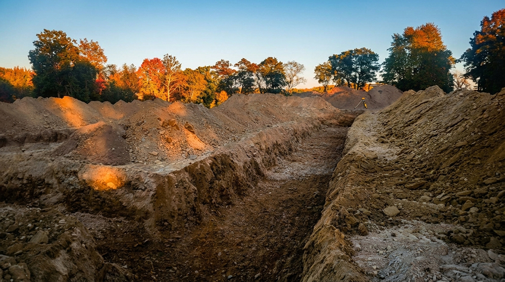 Utility trenching and excavation on a job site